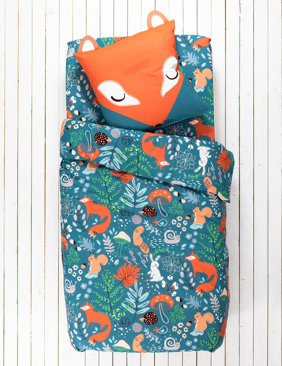 Linge de lit enfant imprim&eacute; Champy - coton biologique(**) 57 fils/cm&sup2; (bleu)