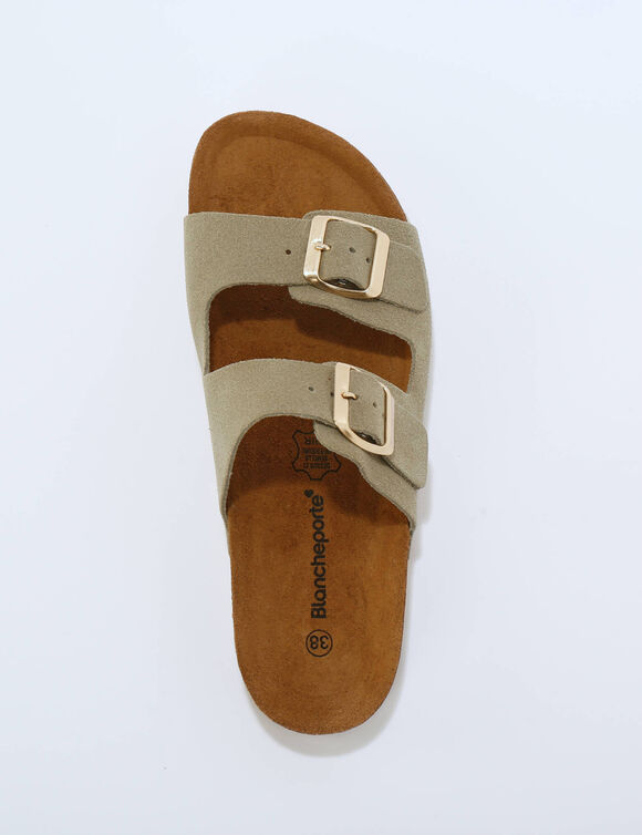 Mules en cuir 2 boucles r&eacute;glables (vert sauge)