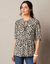 Bloes met striklintjes, dierenhuidprint (ecru / taupe)