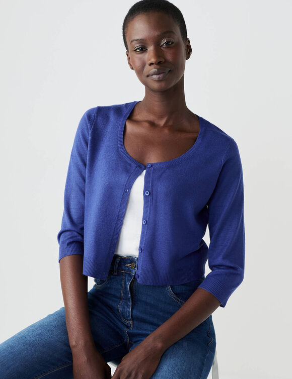 Gilet boléro boutonné, toucher doux (bleu dur)