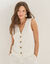 Veste style cafetier sans manches ray&eacute;e, viscose-lin (blanc cass&eacute;)