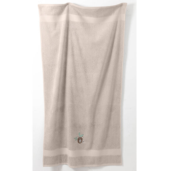 Collection éponge enfant brodée ourson coton - 380 g/m² (taupe)