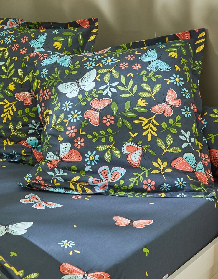 Linge de lit Envolée en coton à motifs papillons, bleu marine, hi-res image number 3