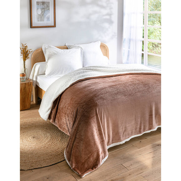 Tweekleurig deken in fleece en sherpa (hazelnootbruin)