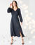 Robe longue fluide col V unie (zwart)