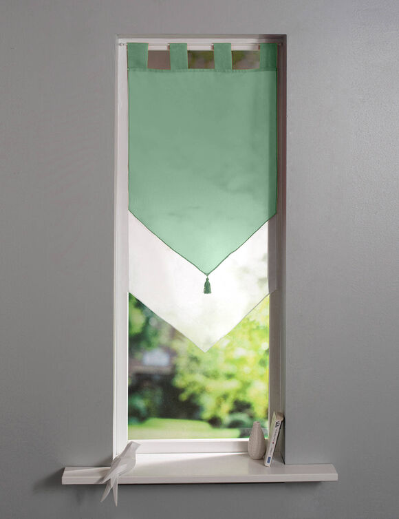 Dubbel glasgordijn, in puntvorm, met lusjes (groen / wit)
