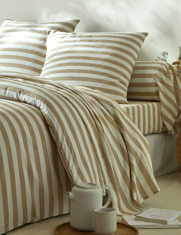 Linge de lit Romy rayé - en coton (beige)