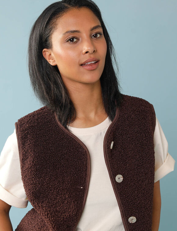 Veste sans manches maille bouclette, Sp&eacute;cial Petites (chocolat)