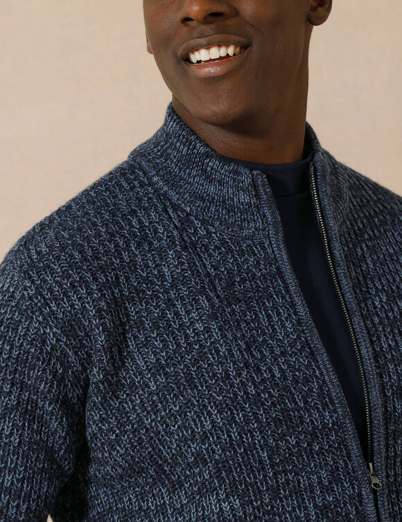 Gilet zipp&eacute; c&ocirc;te anglaise 30% laine (bleu moulin&eacute;)