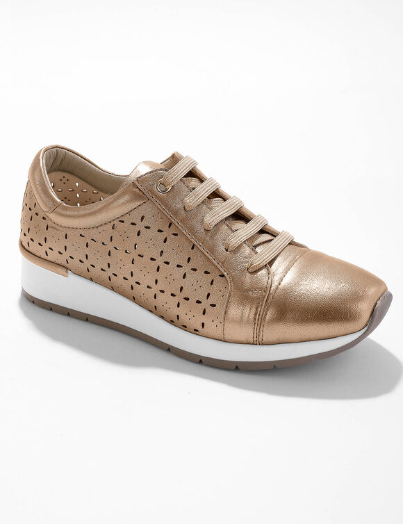 Comfortabele sneakers van opengewerkt leer (goudbruin)