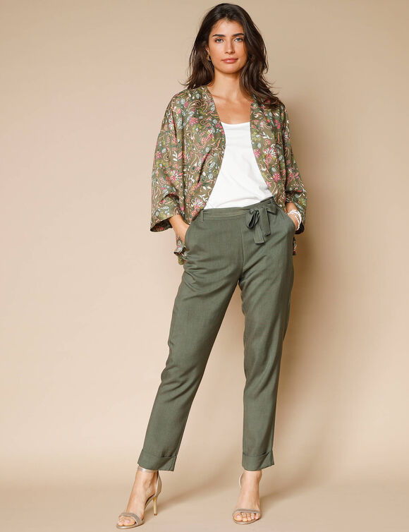 Pantalon 7/8ème fuselé uni, tissu fluide (kaki)