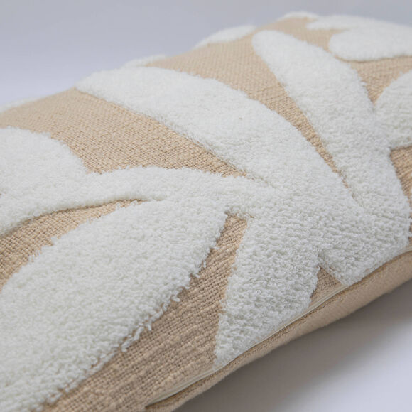 Rechthoekig kussen met getufte bladeren (naturel / ecru)