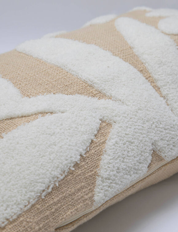 Coussin rectangulaire feuilles tuft&eacute;es (naturel / &eacute;cru)