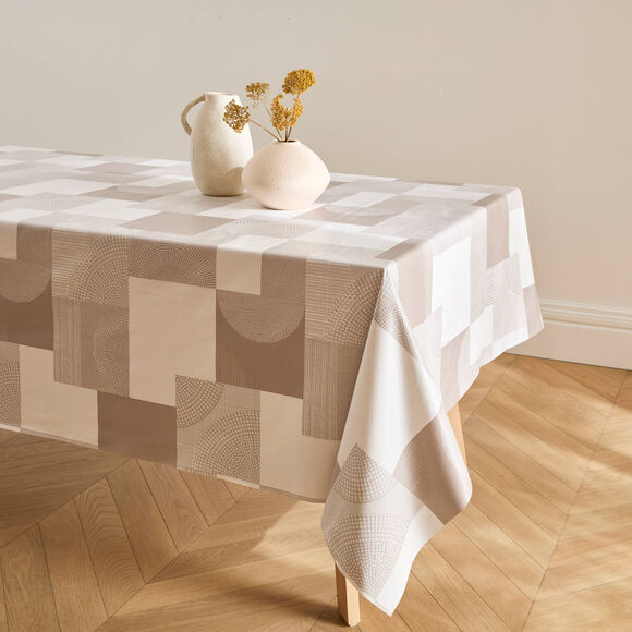Tafelzeil van gewaxte stof met geometrische print (beige)