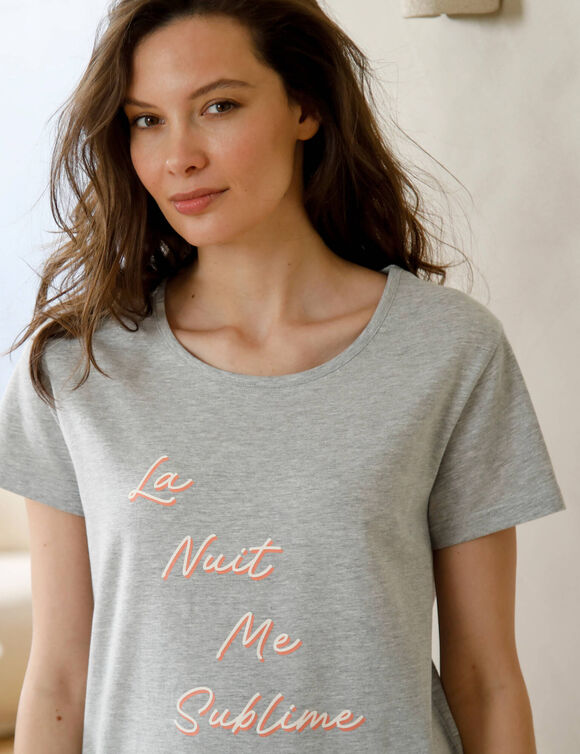 Chemise de nuit longue manches courtes, imprim&eacute; &laquo;sublime&raquo; (gris chin&eacute;)