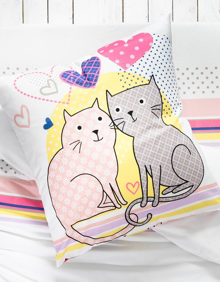 Linge de lit enfant à motifs chats Chamour 1 personne - coton (blanc)