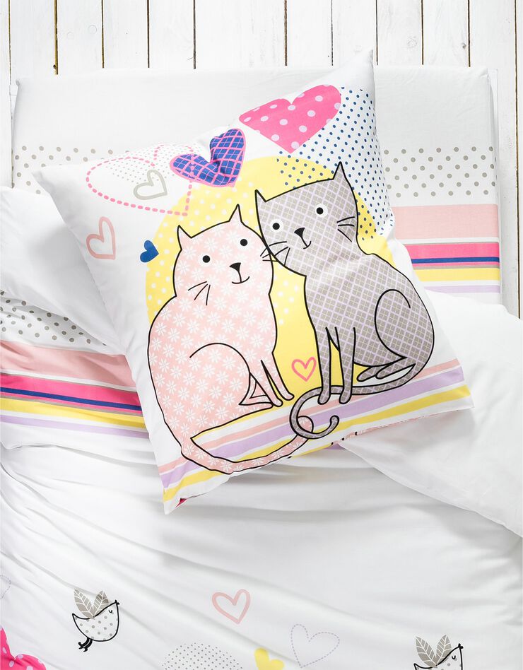 Linge de lit enfant à motifs chats Chamour 1 personne - coton (blanc)