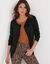 Cardigan boutonné col rond uni, toucher doux (noir)