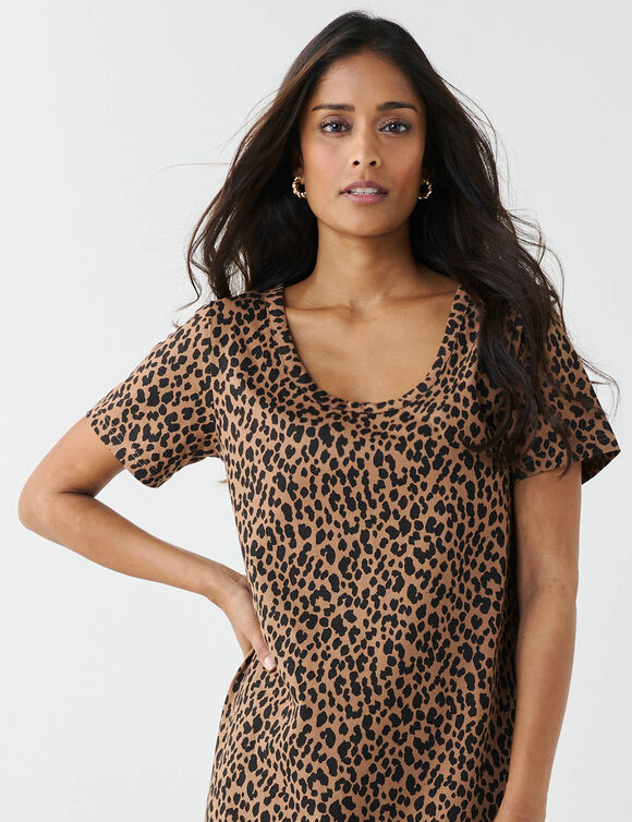 Robe longue imprim&eacute; l&eacute;opard (taupe / noir)