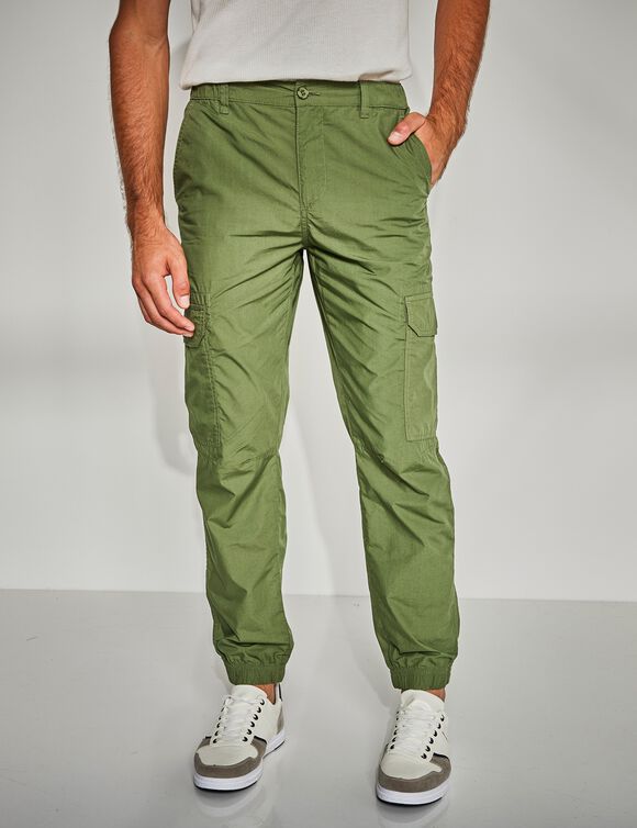Pantalon battle bas de jambes élastiqués popeline (kaki clair)