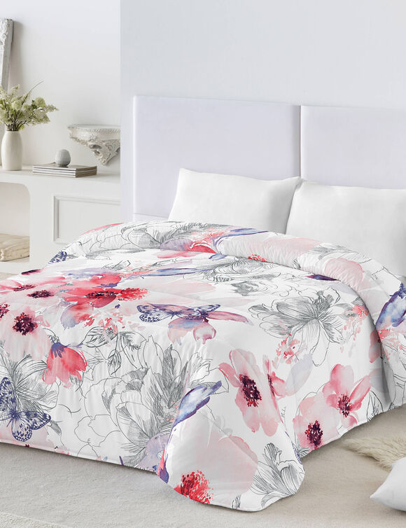 Katoenen dekbed met bloemenprint, 400 g/m&sup2; (rood / grijs)