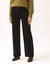 Ruime fluweelbroek met hoge taille, gemiddelde lengte (zwart)