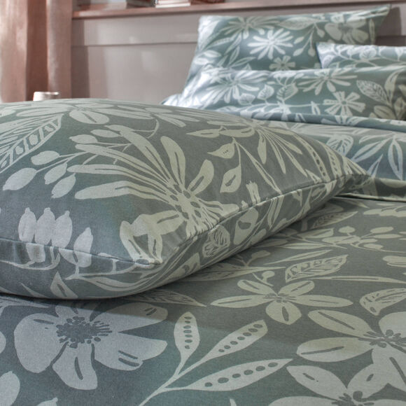 Bedlinnen Céline, in flanel met bloemenprint (eucalyptus)