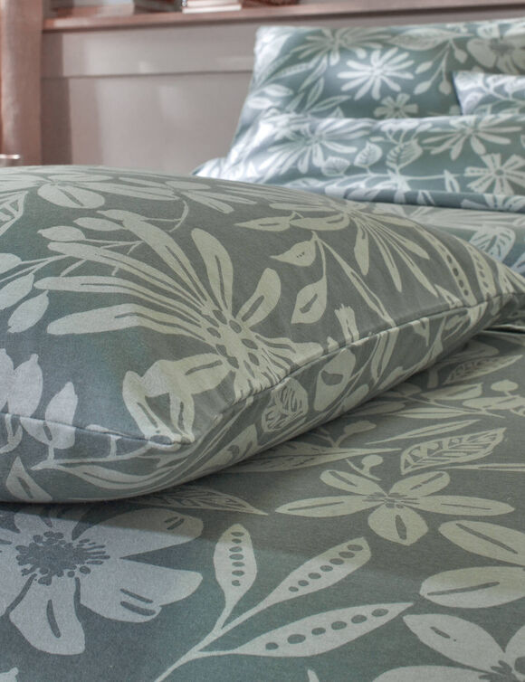 Bedlinnen Céline, in flanel met bloemenprint (eucalyptus)