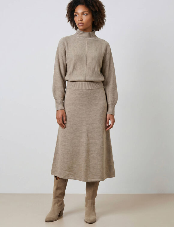 Jupe longue &eacute;vas&eacute;e en maille, toucher doux (beige chin&eacute;)