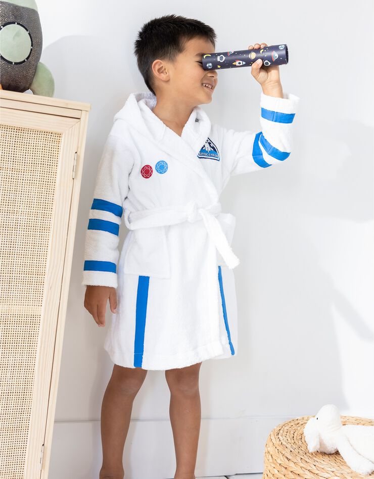 Peignoir de bain enfant astronaute éponge coton - 340g/m2 (blanc)
