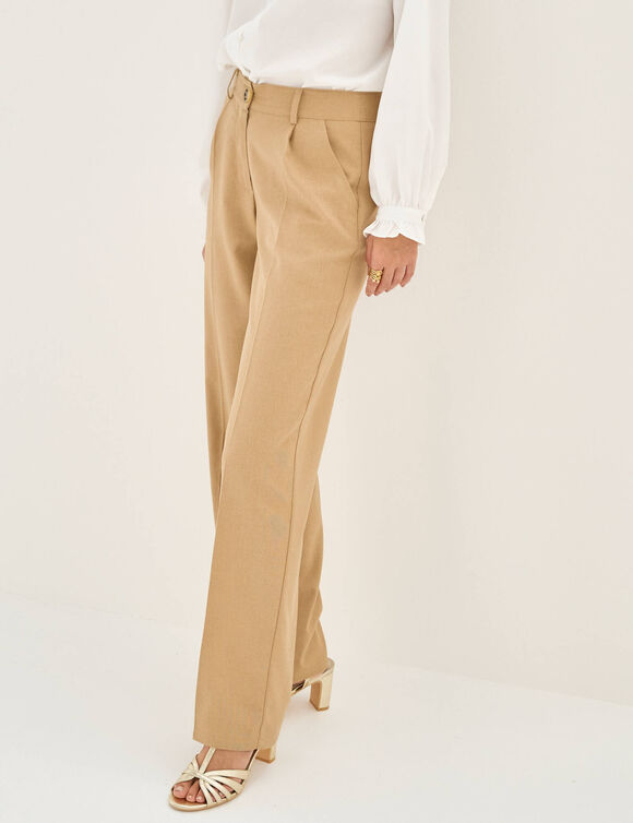 Ruime, soepele broek, linnenmix (beige)