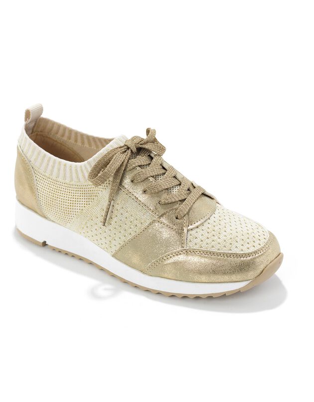 Sneakers met sleehak, in glanzend tricot (goudkleurig beige)