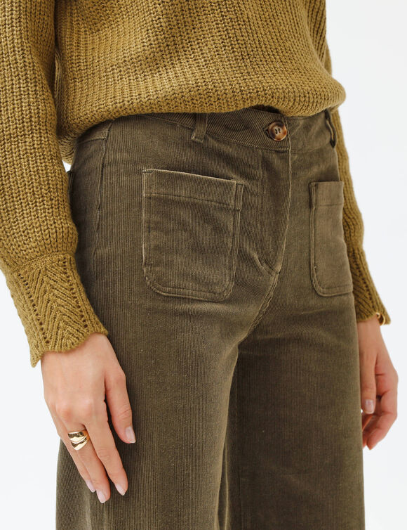 Pantalon coupe large taille haute, grande stature (kaki)