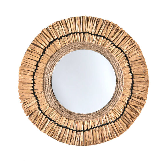 Miroir mural rond effet raphia (naturel)