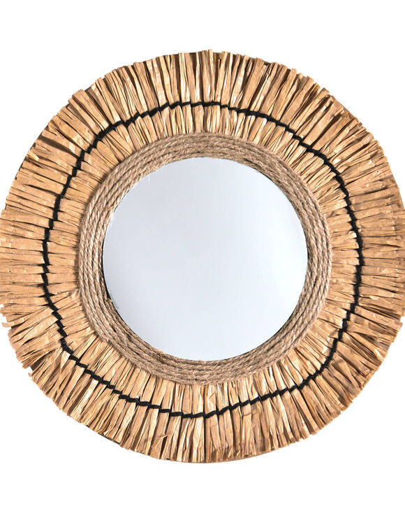 Miroir mural rond effet raphia (naturel)