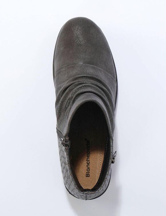 Boots compens&eacute;es pliss&eacute;es et zipp&eacute;es, dos effet textur&eacute; (gris)