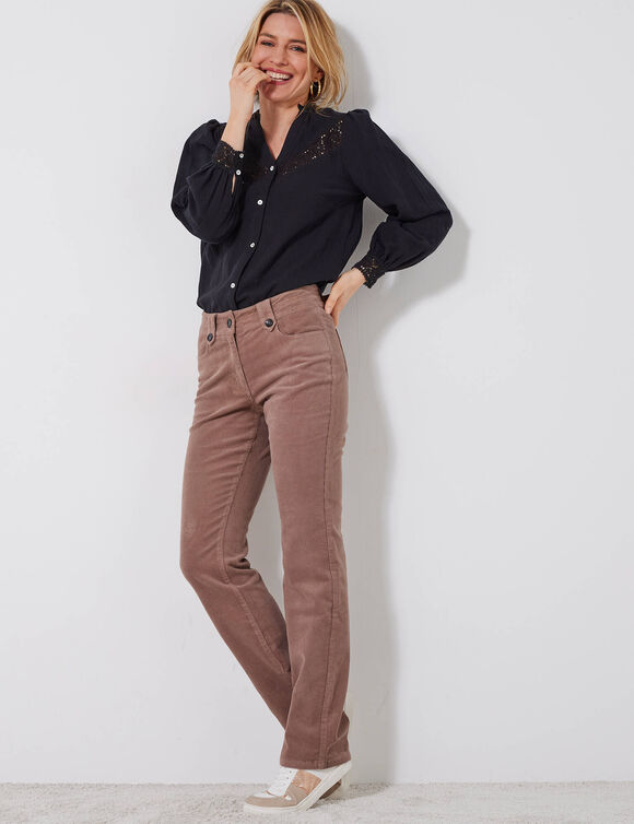 Pantalon droit, velours côtelé (taupe)
