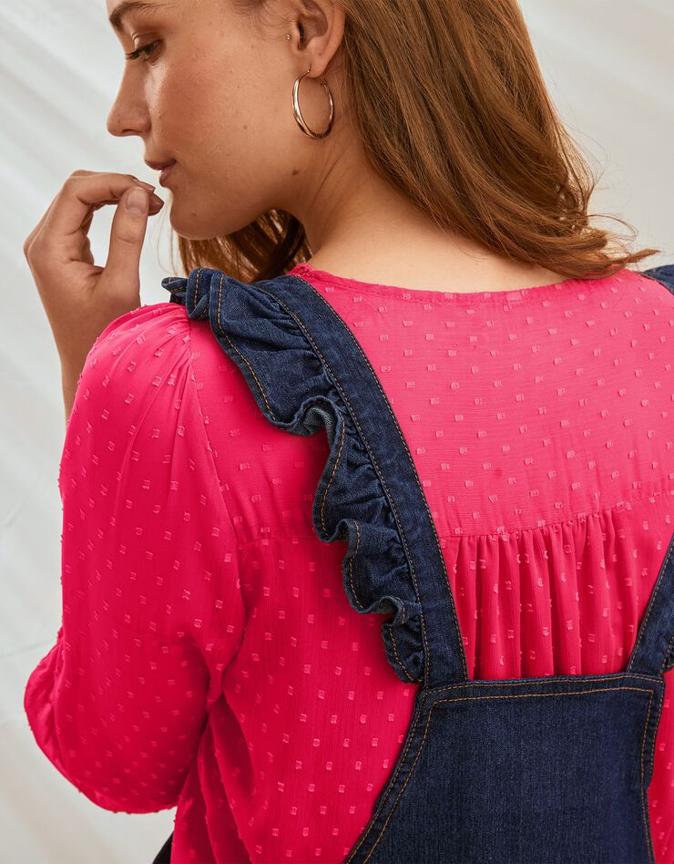 Robe salopette bretelles volantées en jean (brut)
