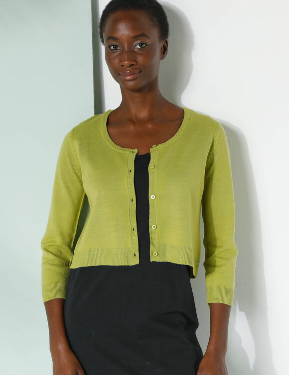Gilet boléro boutonné, toucher doux (vert mousse)
