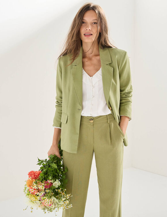 Veste blazer, viscose-lin (vert)