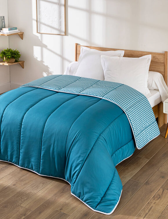 Couette microfibre imprim&eacute; vichy 400 g/m&sup2;  (bleu paon)