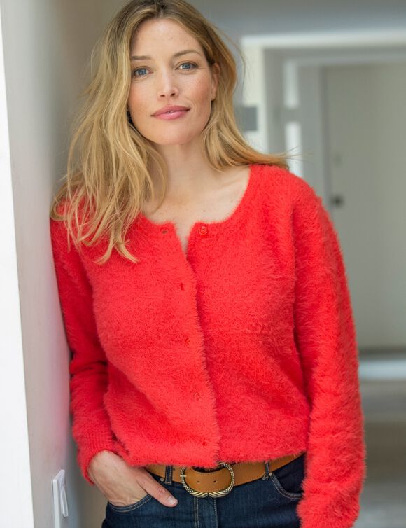 Cardigan maille poilue (orange)