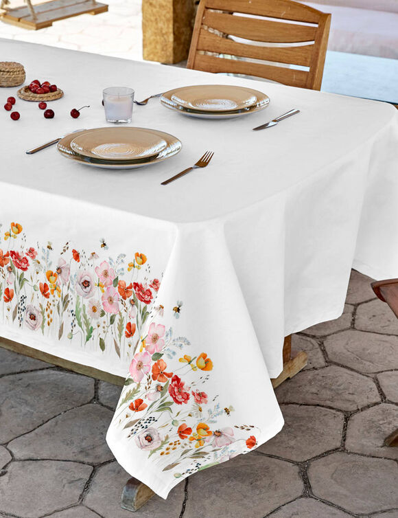 Nappe antitache imprim&eacute; floral (blanc / vert)