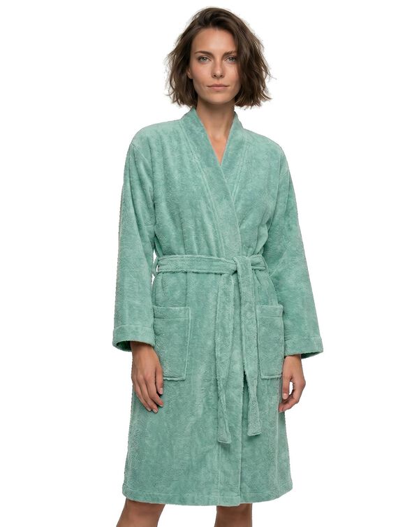 Korte badjas voor volwassenen met kimono-kraag - lusjesbadstof 380 g/m&sup2; (watergroen)