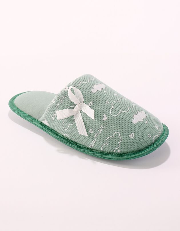 Platte muiltjes met 'wolken' print (watergroen)