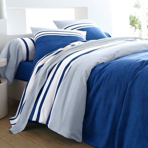 Linge de lit Nathalie coton (marine / ciel)