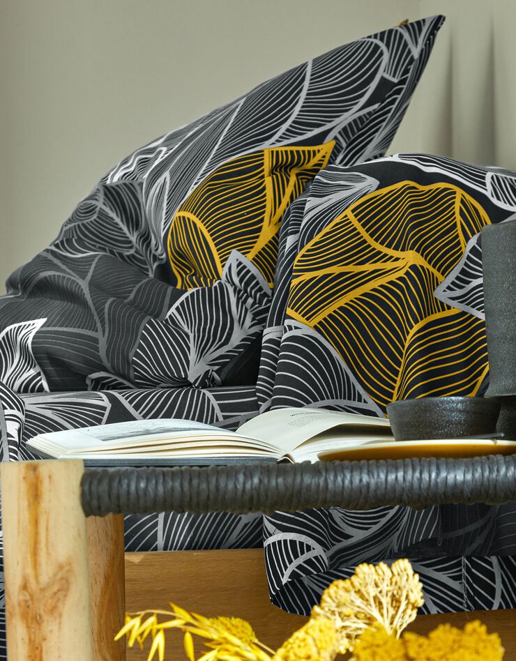 Linge de lit Elsa en polycoton à motifs feuilles (gris)