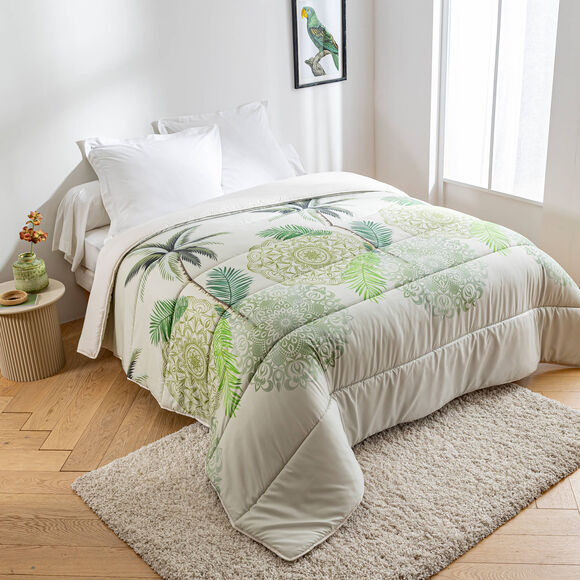  Couette microfibre imprim&eacute;e feuilles tropicales 400 g/m&sup2; (groen)