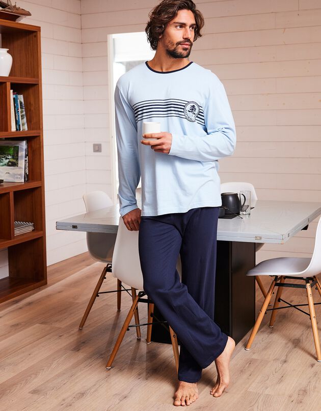 Pyjama pantalon jersey coton manches longues (bleu / marine)