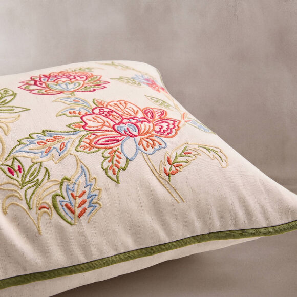Coussin brod&eacute; floral Jos&eacute;phine (naturel / terracotta)